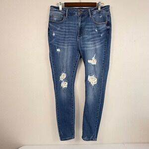 Judy Blue Lemon Patch Distressed Skinny Jeans Medium Wash‎ JB88233 Junior 15/32